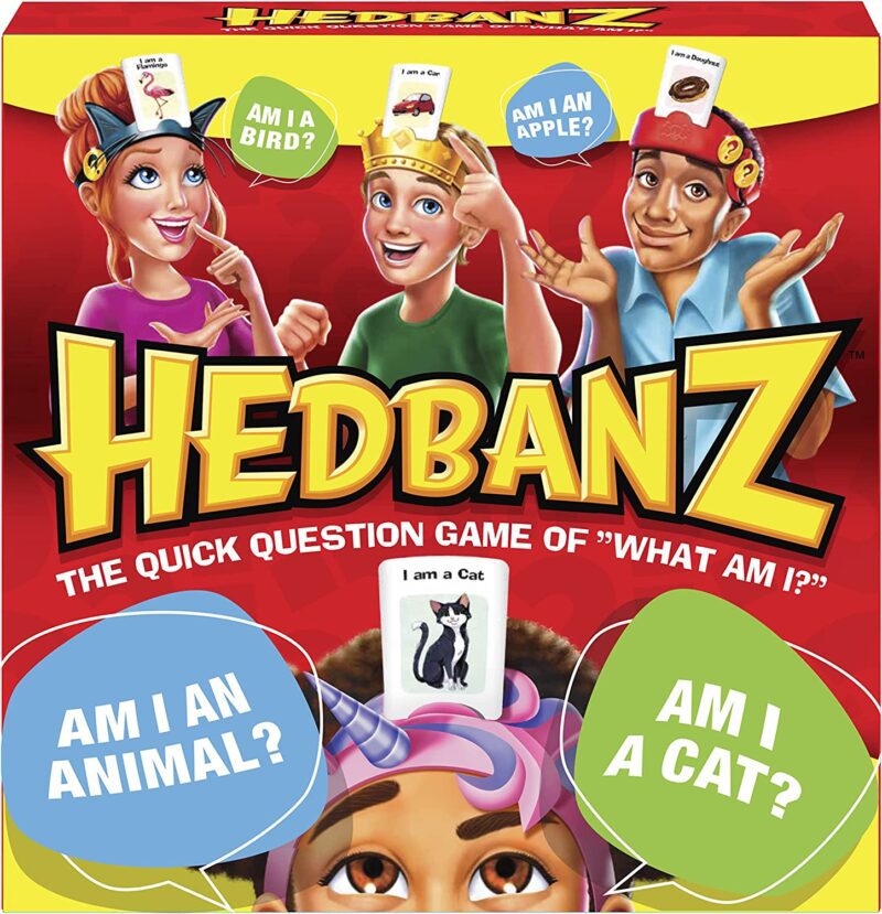 42 Best Board Games for Kids, According to Teachers Several cartoon kids are shown with headbands on their heads with pictures on them. The box reads Hedbanz.