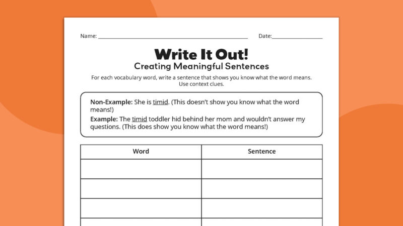vocabulary graphic organizer with space to write a sentence using a vocabulary word 