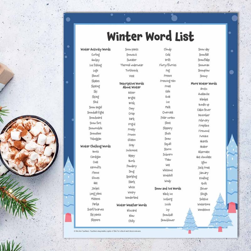 word-list word list of winter words for differentiation strategy - differentiated instruction strategies