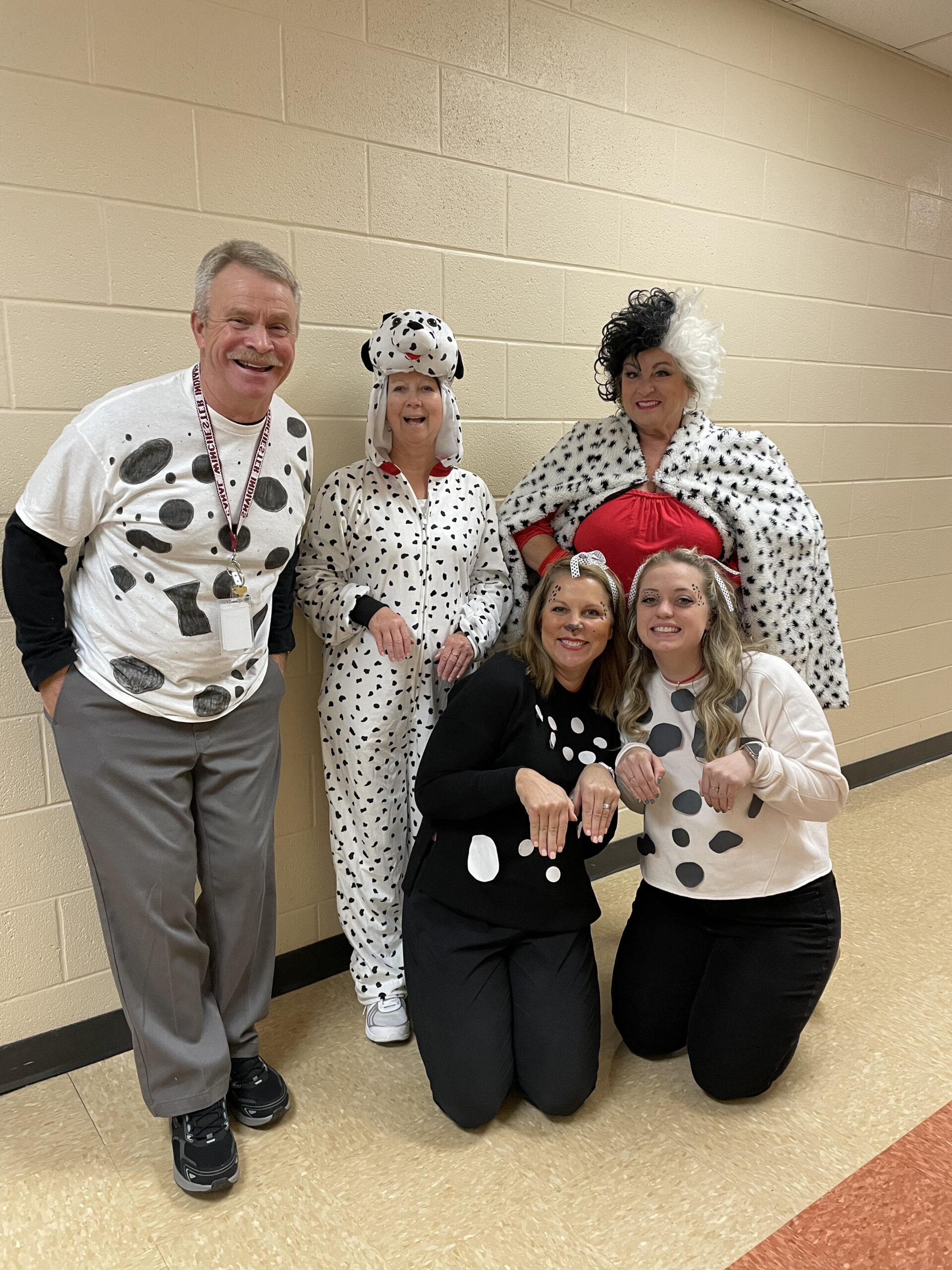 Halloween Costumes: 101 Dalmations Teachers dressed as characters from 101 Dalmations