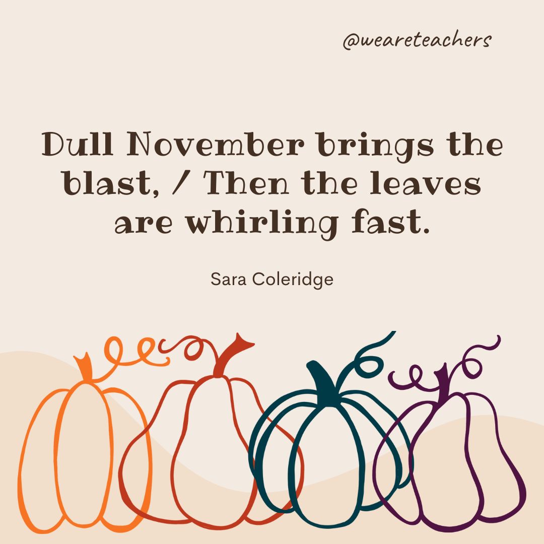 Dull November brings the blast,
Then the leaves are whirling fast.- fall quotes