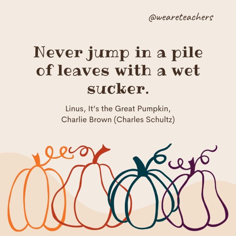Never jump in a pile of leaves with a wet sucker. —Linus, It’s the Great Pumpkin, Charlie Brown (Charles Schultz)- fall quotes