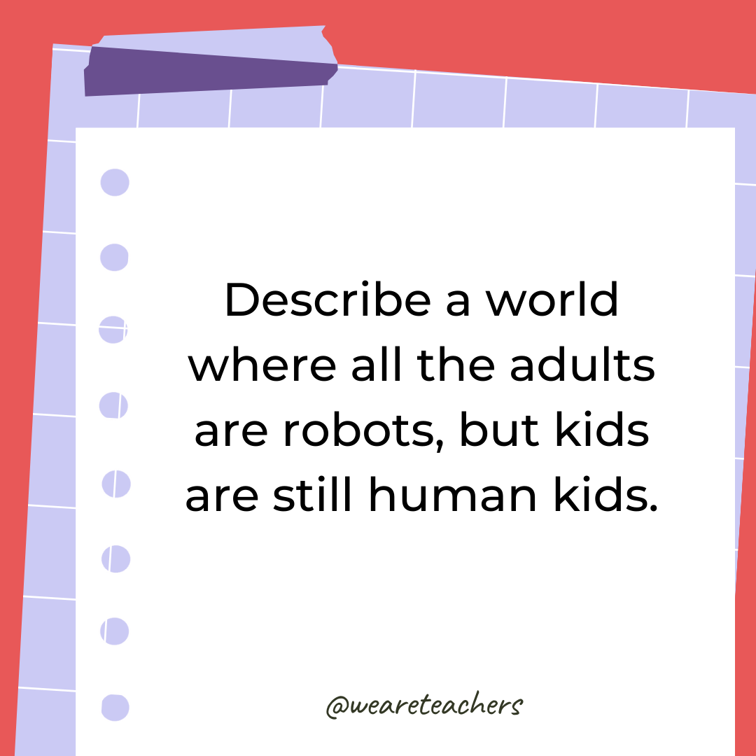 Describe a world where all the adults are robots, but kids are still human kids.