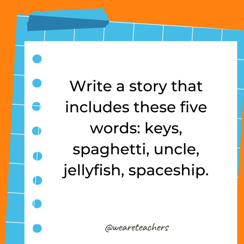 Write a story that includes these five words: keys, spaghetti, uncle, jellyfish, spaceship.- 4th grade writing prompts