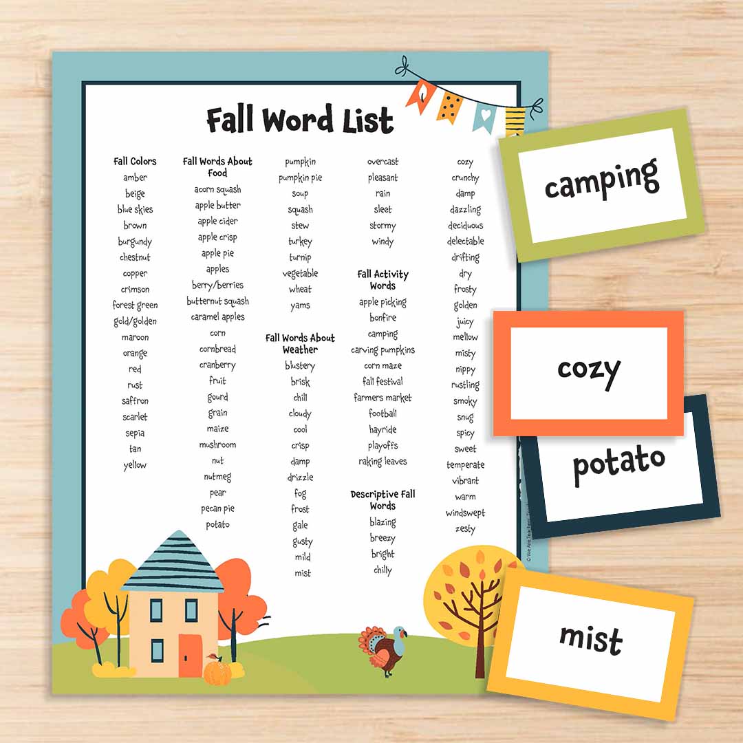 Fall Word List 3 Fall Word Lists
