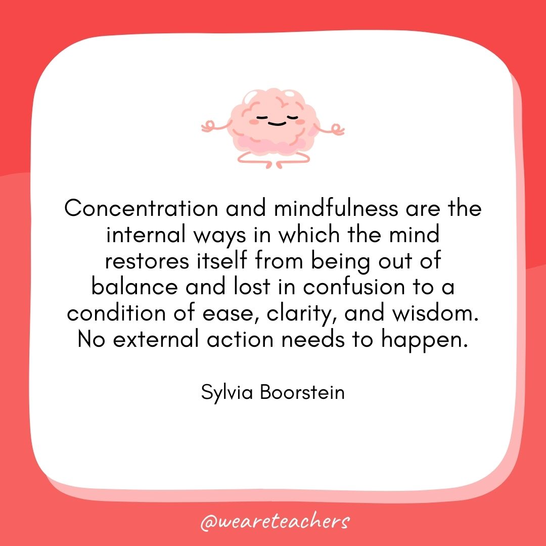 Concentration and mindfulness are the internal ways in which the mind restores itself from being out of balance and lost in confusion to a condition of ease, clarity, and wisdom. No external action needs to happen.