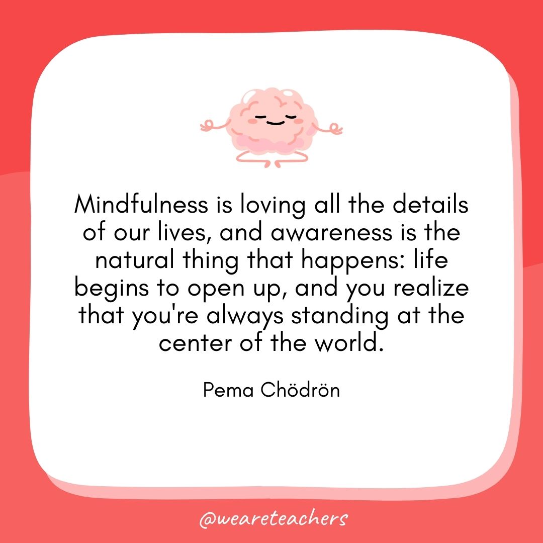 Mindfulness is loving all the details of our lives, and awareness is the natural thing that happens: life begins to open up, and you realize that you're always standing at the center of the world. 