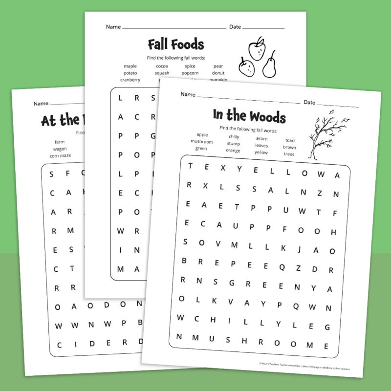 Easy fall word search puzzles