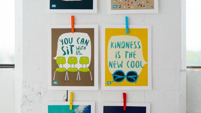 Kindness Posters 3 Two kindness posters hanging on a classroom wall.
