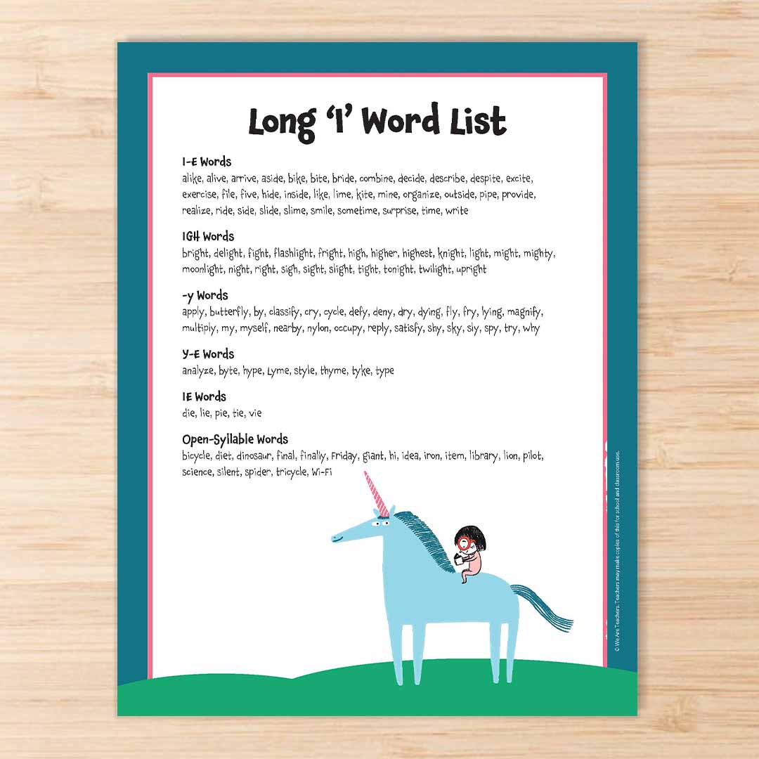 Long I Word List Square 3 Teaching Long 'I'