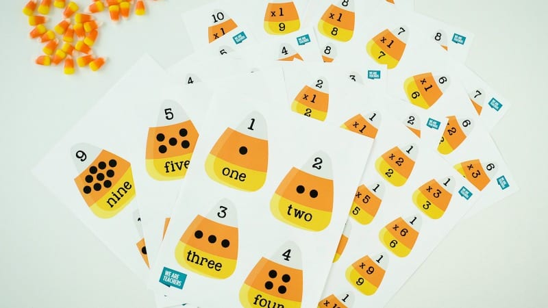 candy-corn-math Math worksheets featuring Halloween candy corn