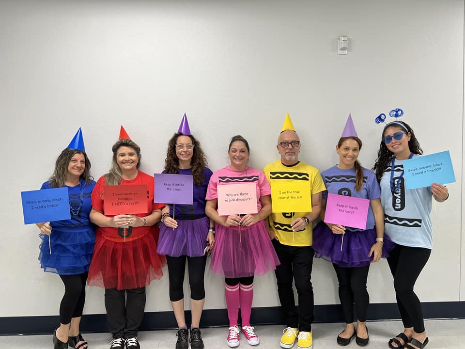 Halloween Costumes: Crayons Teachers dressed a colorful crayons
