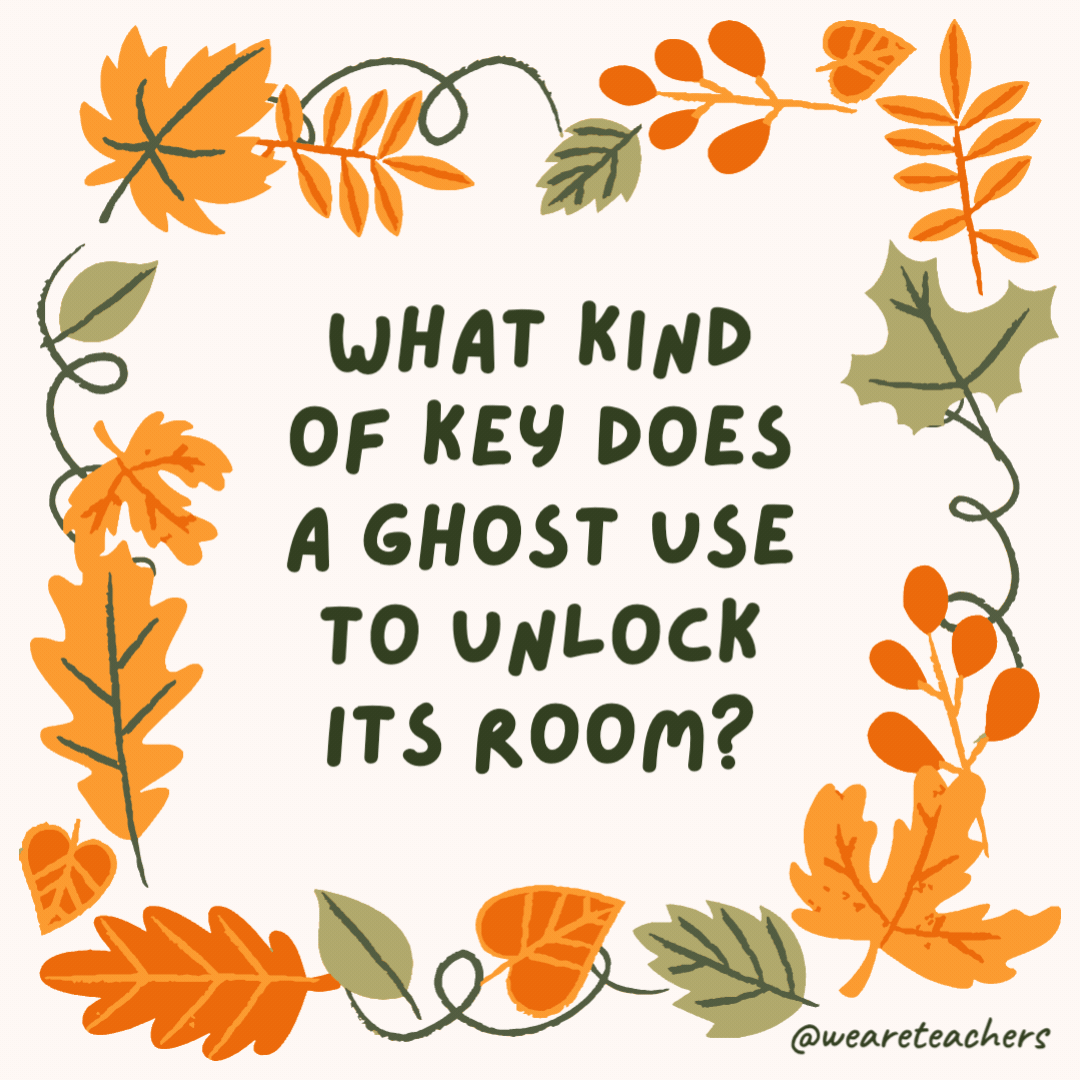 What kind of key does a ghost use to unlock its room? A spoo-key. What kind of key does a ghost use to unlock its room?
A spoo-key.