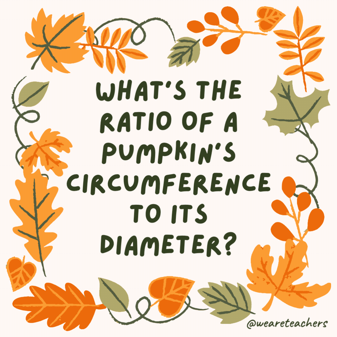 What’s the ratio of a pumpkin’s circumference to its diameter? What's the ratio of a pumpkin's circumference to its diameter?