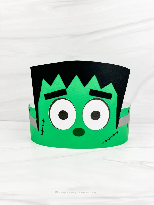 frankenstein-headband A headband in the shape of Frankenstein made from paper s an example of Halloween Crafts for Kids