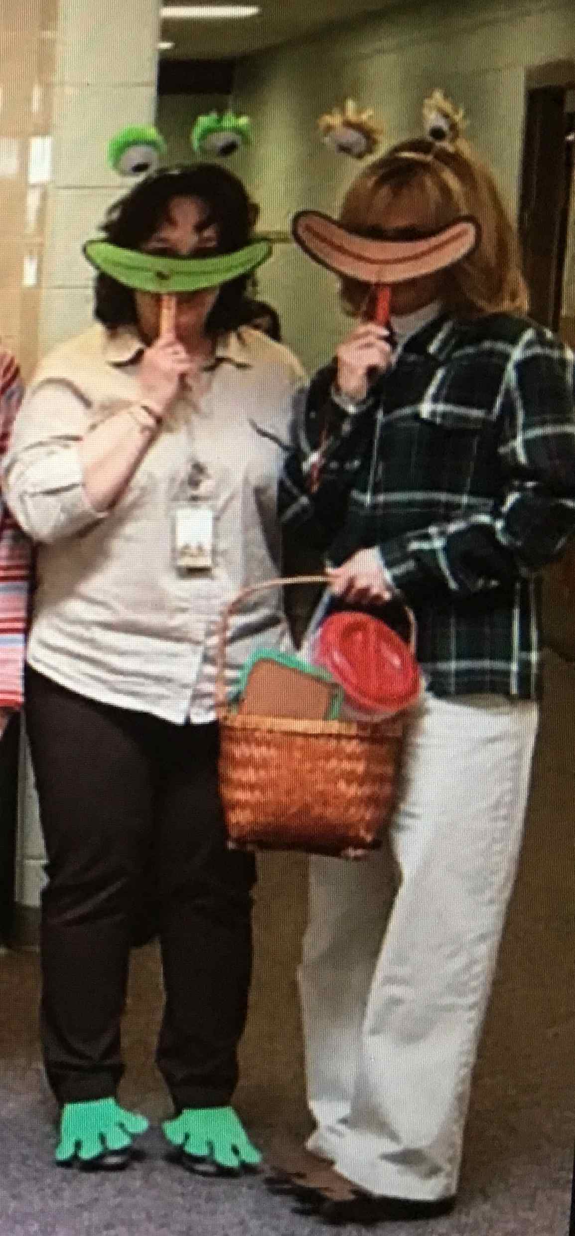 Halloween Costumes: Frog and Toad Teachers dressed as characters from Frog and Toad are Friends