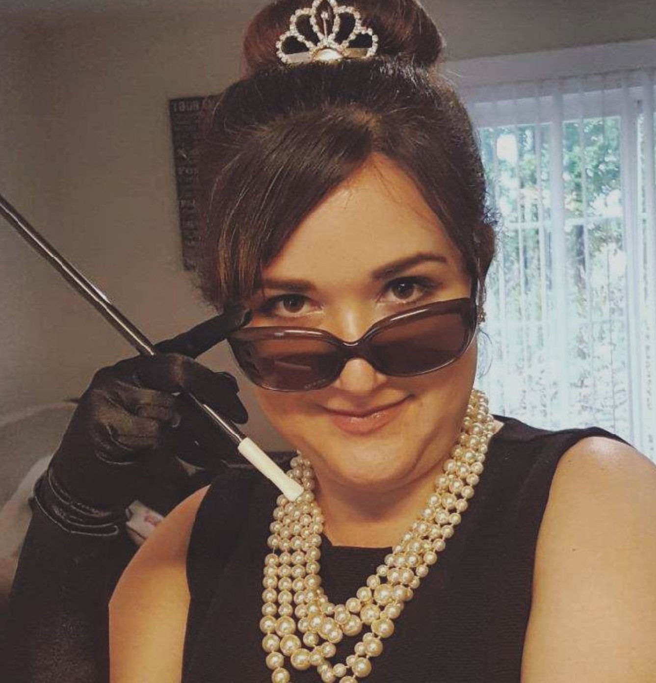 Halloween Costumes: Holly Golightly Teacher dressed as Holly Golightly from Breakfast at Tiffany's