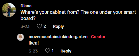 Comment on TikTok about school supplies