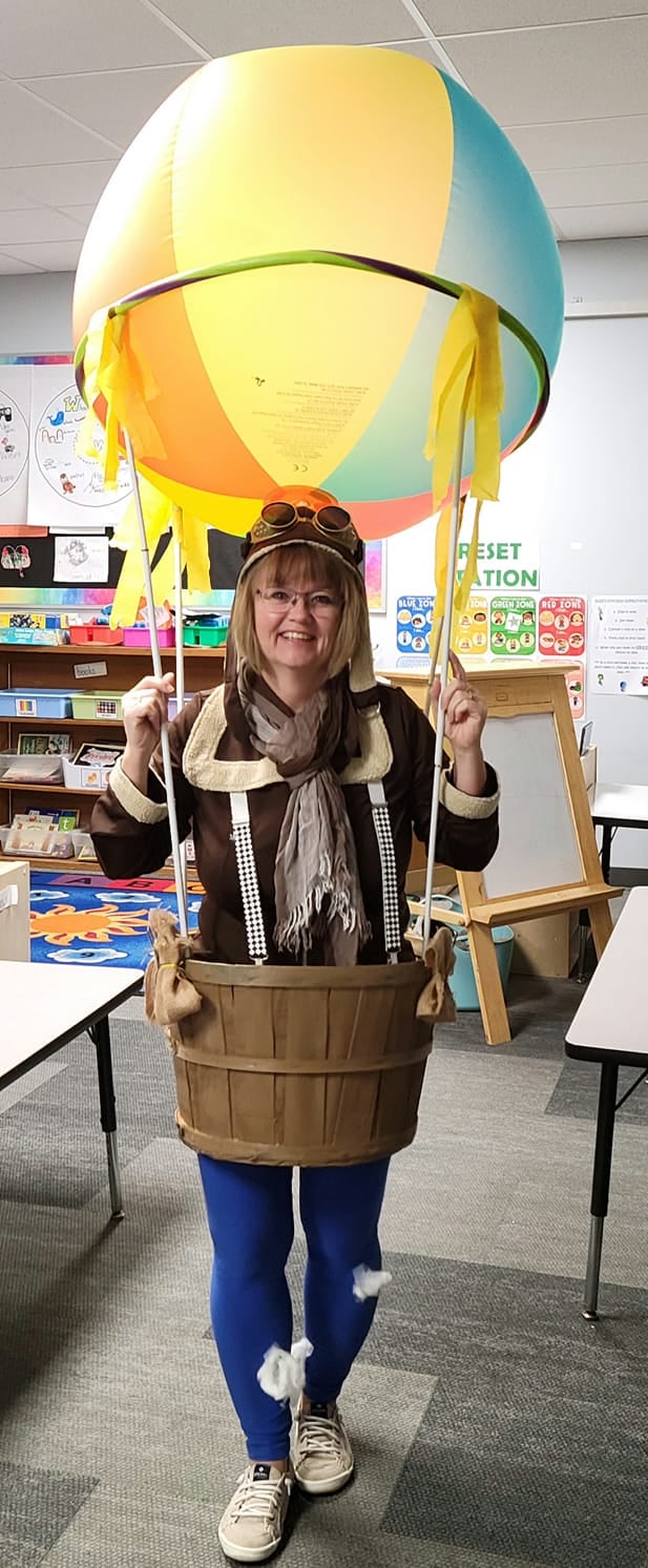 Halloween Costumes: Phileas Fogg Teacher dressed as Phileas Fogg in a hot air balloon costume for Halloween