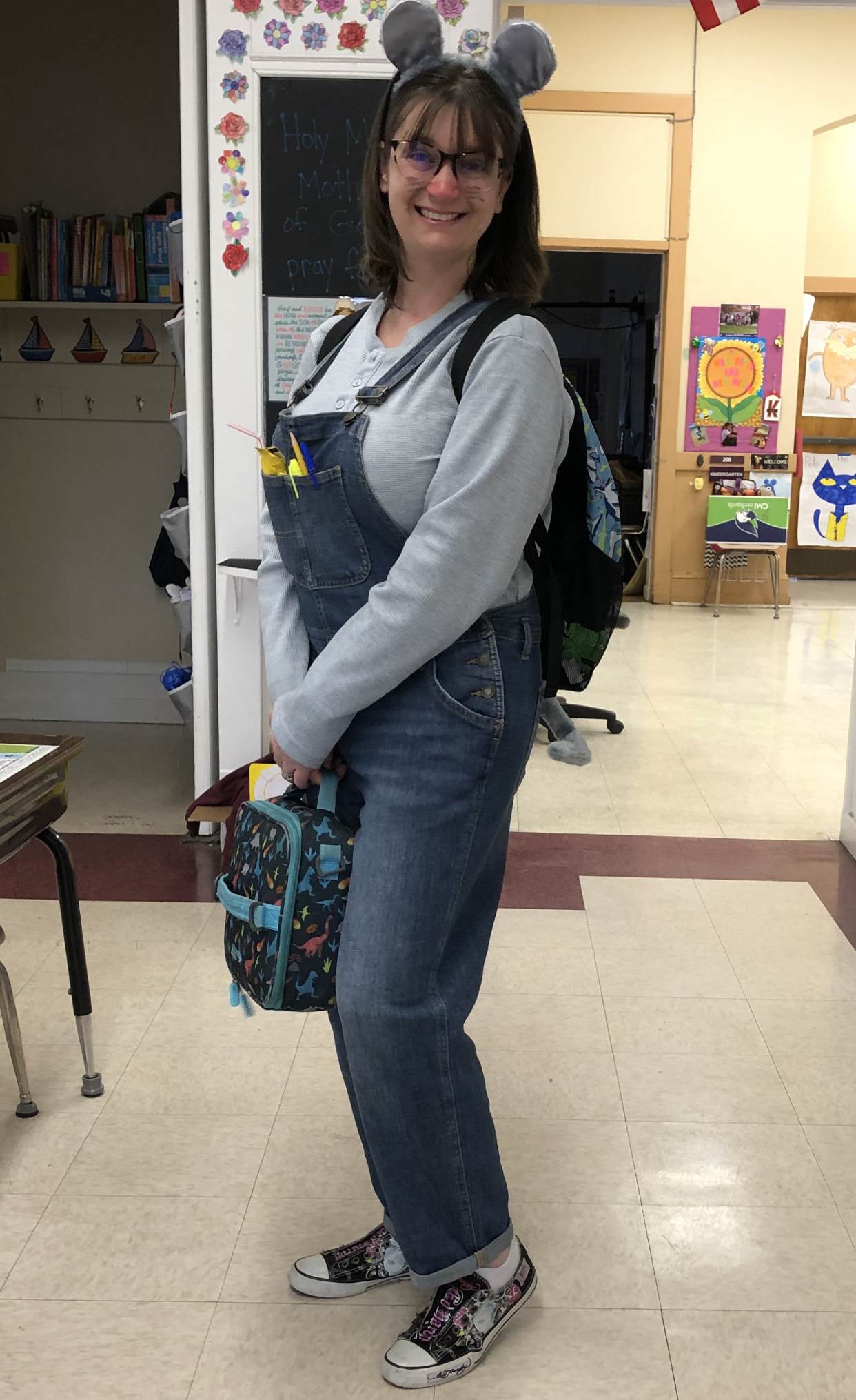 Book Character Costumes: Mouse Teacher dressed as the mouse from If You Take a Mouse to School