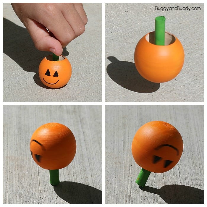 pumpkin-tops Wooden tops painted like pumpkins