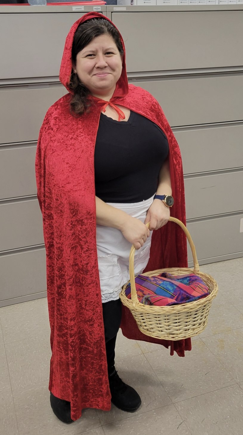 Book Character Costume: Little Red Riding Hood Teacher dressed as Little Red Riding Hood