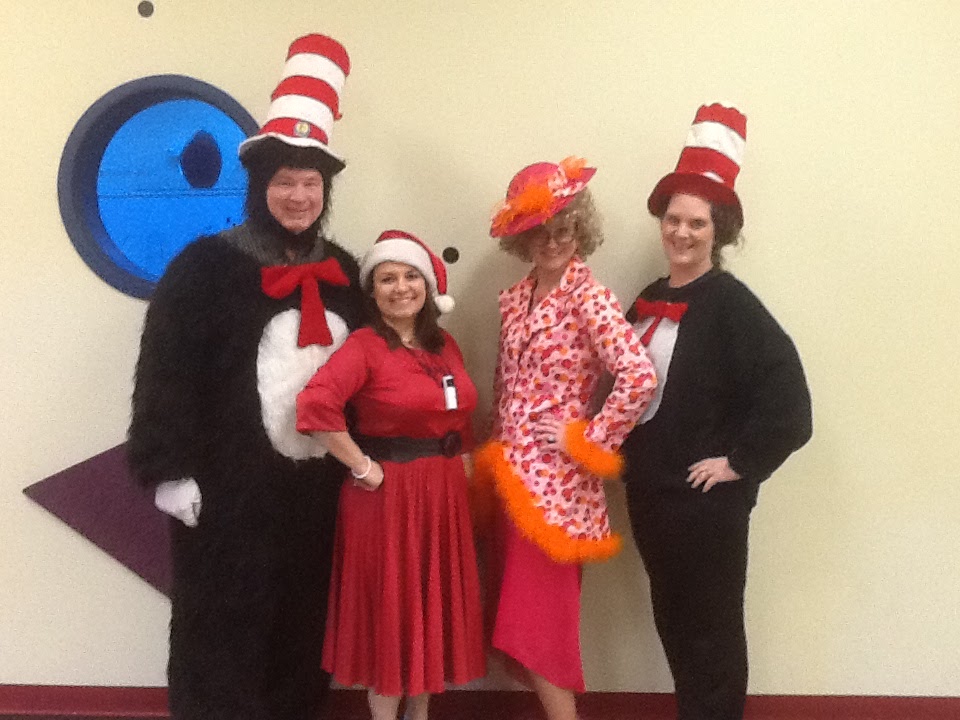 Halloween Costumes: Dr. Seuss Teachers dressed as characters from Dr. Seuss books