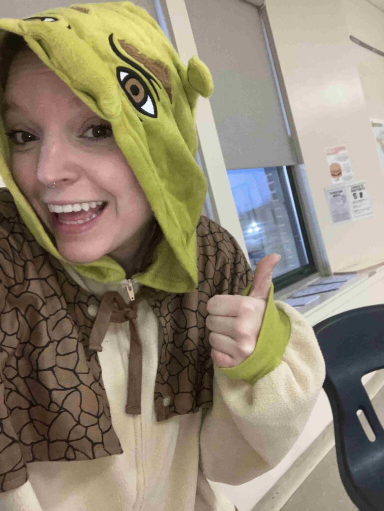 Halloween Costumes: Shrek Teacher dressed as Shrek for Halloween