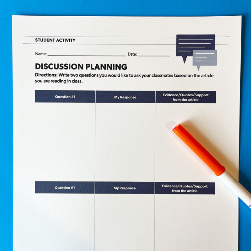 Article of the Week: Free Media Literacy Lessons for Grades 9-12 Image of the Discussion Planning activity in the Article of the Week activity bundle