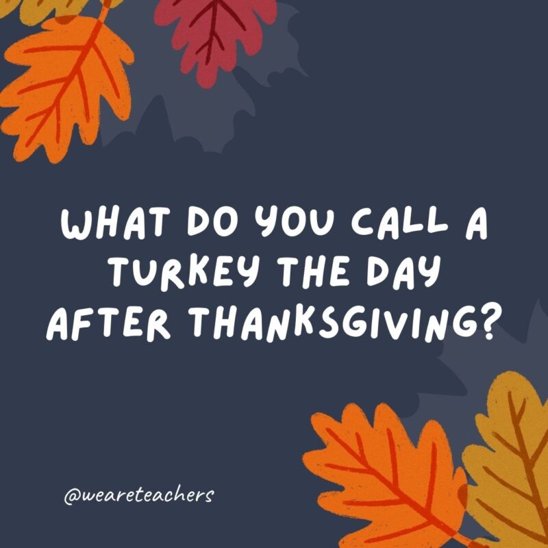 What do you call a turkey the day after Thanksgiving? Lucky! What do you call a turkey the day after Thanksgiving? Lucky!