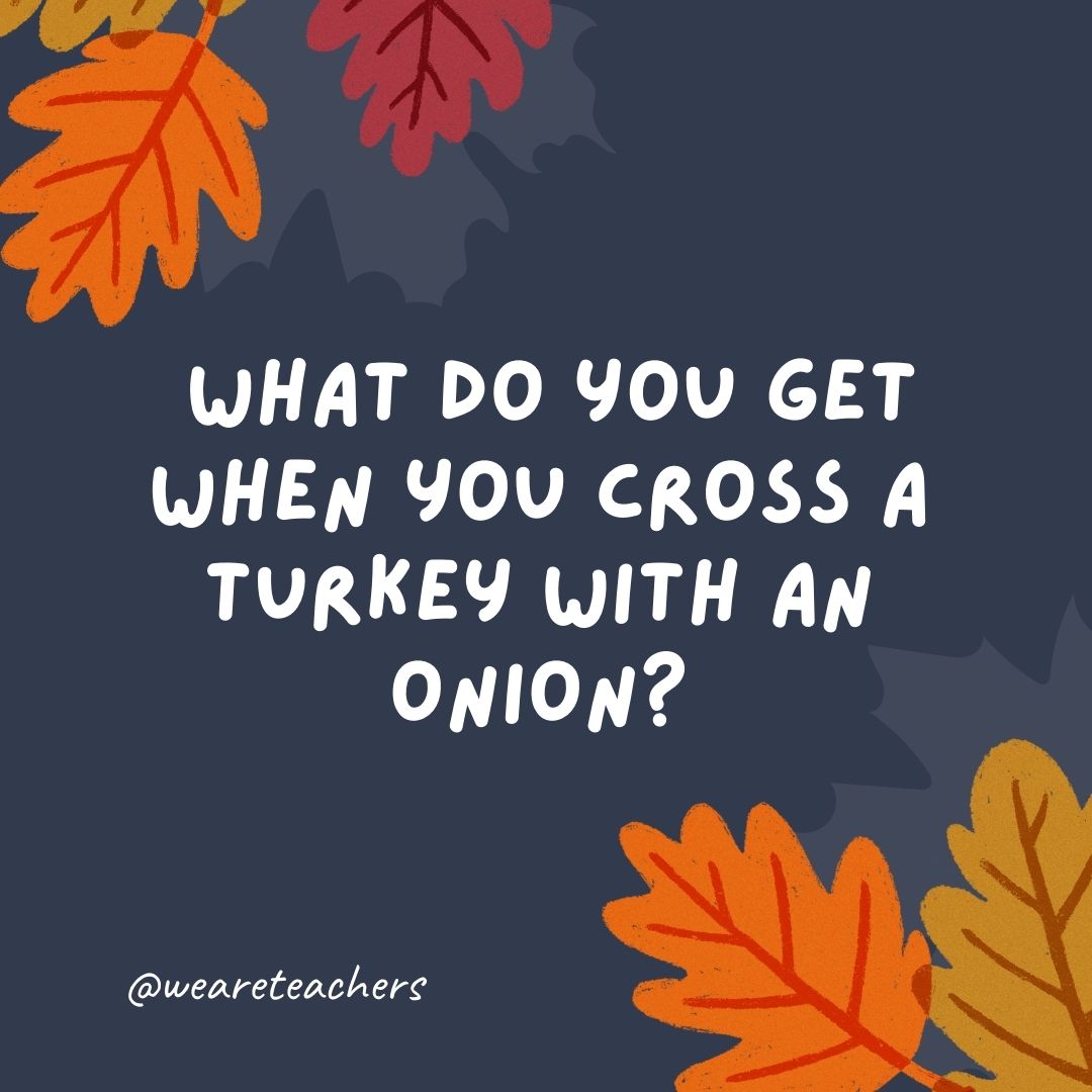 What do you get when you cross a turkey with an onion? What do you get when you cross a turkey with an onion?