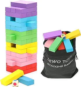 jenga tower of colored blocks