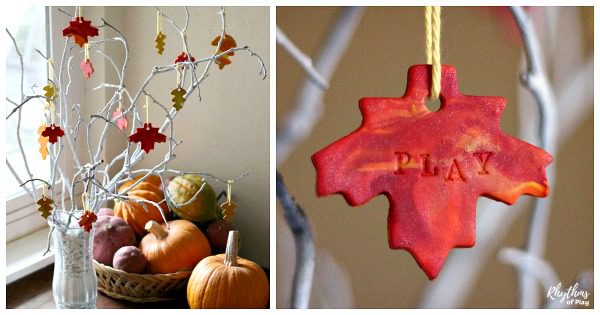 gratitude-tree Leaves made from clay stamped with gratitude words hand from a metal tree form