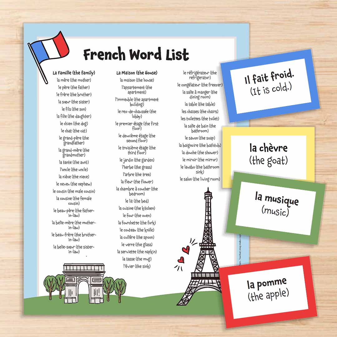 French Word List 1 French Vocabulary Lists