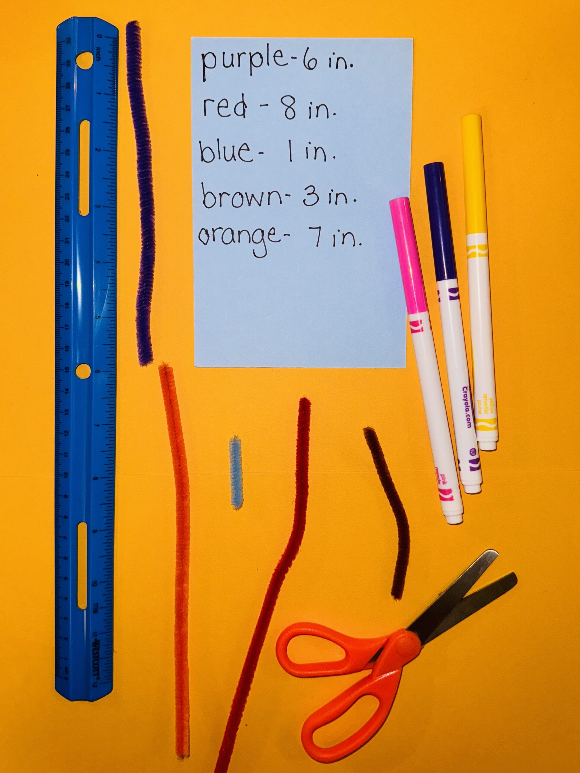 different colored pipe cleaners cut into various lengths
