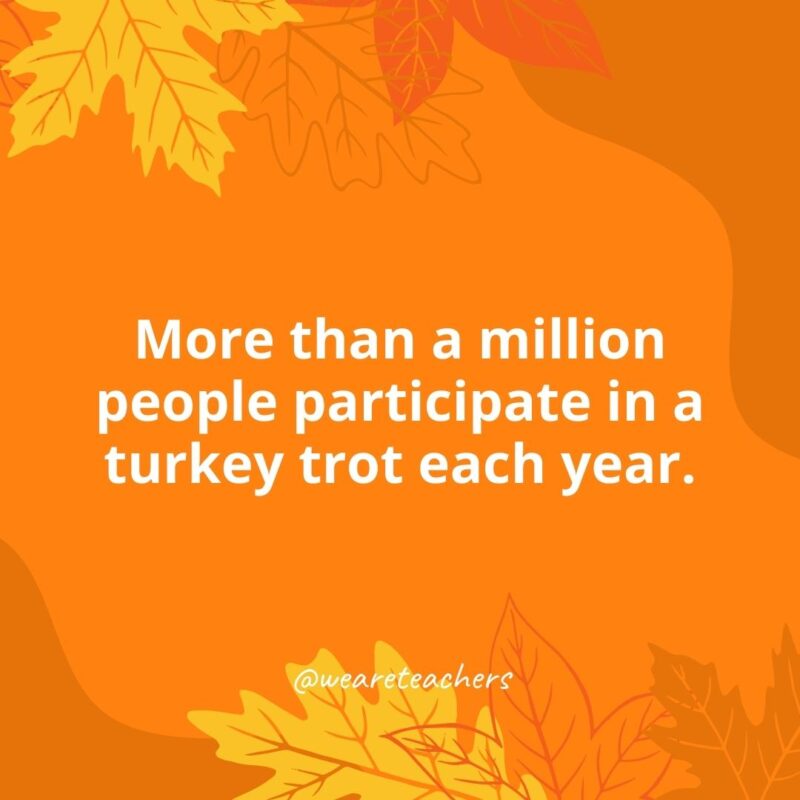 Thanksgiving Facts 22 More than a million people participate in a turkey trot each year.- Thanksgiving facts