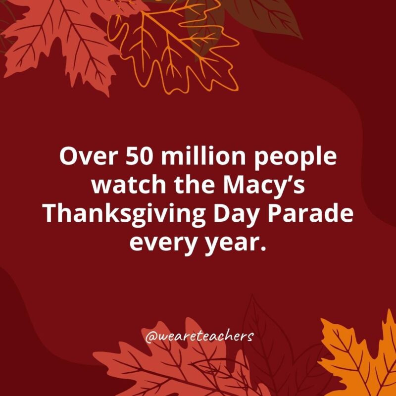 Thanksgiving Facts 24 Over 50 million people watch the Macy’s Thanksgiving Day Parade every year.