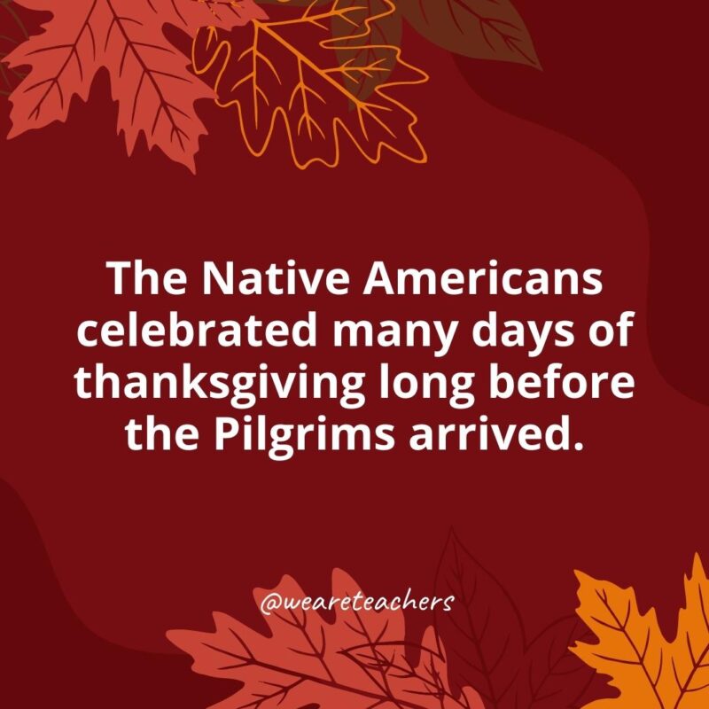 Thanksgiving Facts 3 The Native Americans celebrated many days of thanksgiving long before the Pilgrims arrived.