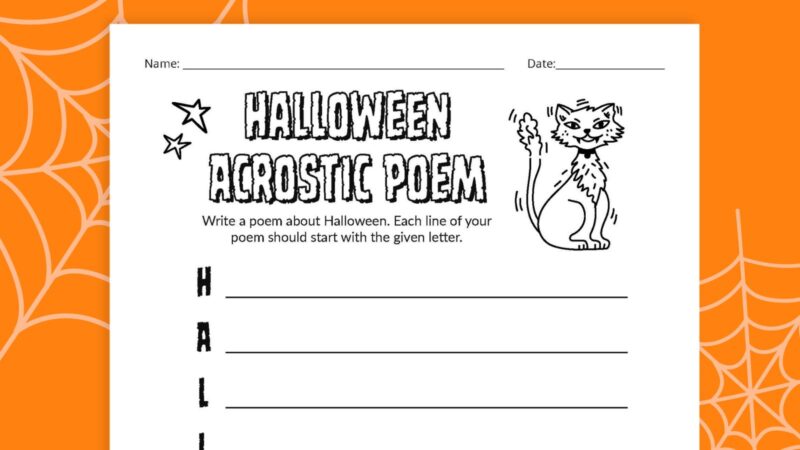 Halloween Acrostic Poem Flat lay of Halloween Acrostic Poem