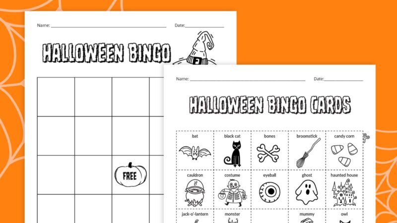 Halloween BINGO Flat lay of Halloween BINGO