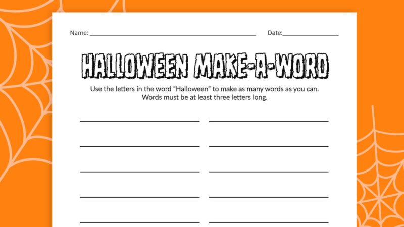 Halloween Make a Word Flat lay of Halloween Make a Word