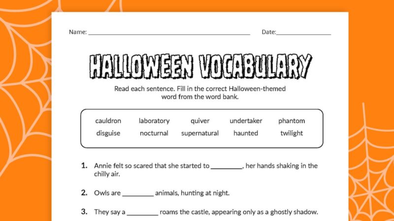 Halloween Vocabulary Flat lay of Halloween Vocabulary