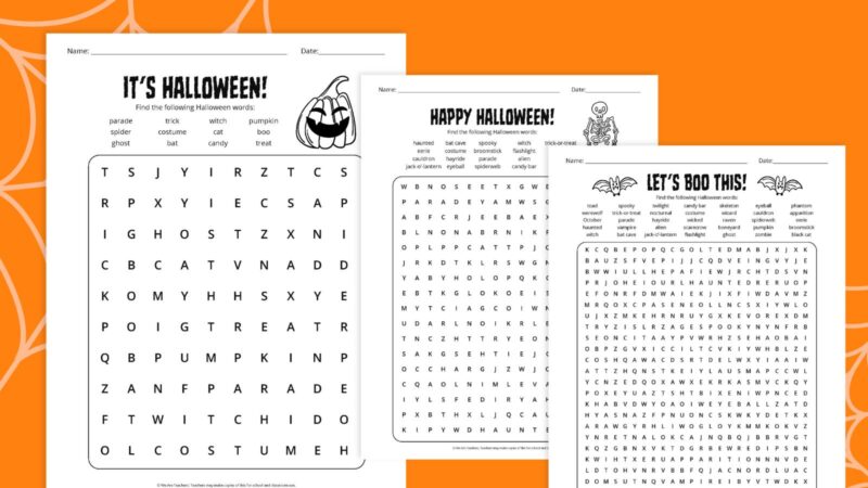 Halloween Word Searches Flat lay of Halloween Word Searches
