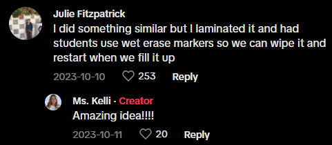 This Comment on classroom management hack.