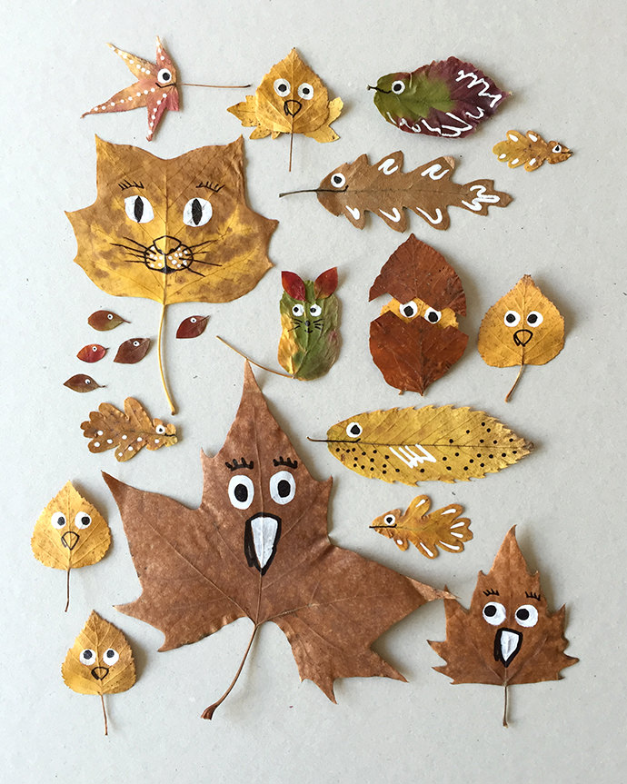 painted-leaf-friends Leaves painted with funny faces
