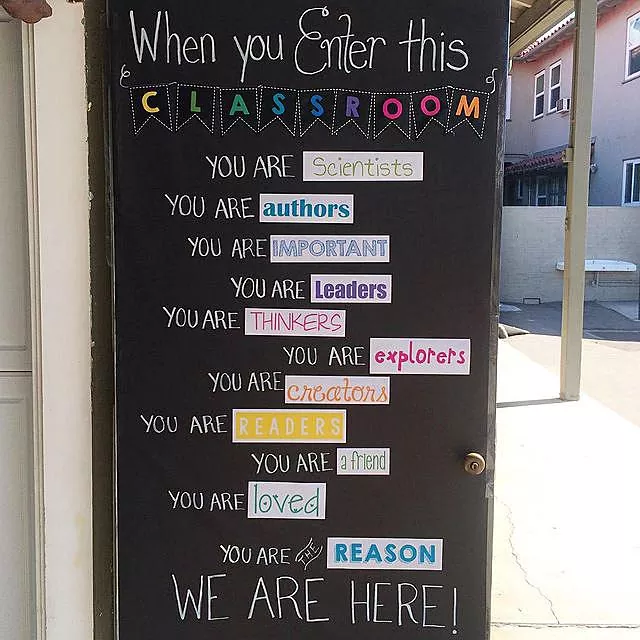 school-spirit-door A decorated classroom door with inspiring messages for students