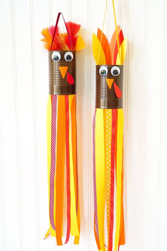 turkey-windsock Colorful turkey windsocks made from tin cans