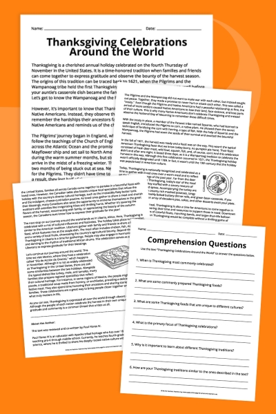 Thanksgiving Reading Comprehension Passage/Questions Thanksgiving Reading Comprehension Passage/Questions