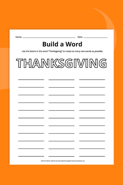 Thanksgiving Build-a-Word Thanksgiving Build-a-Word