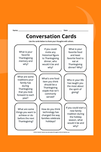 Thanksgiving Conversation Starter Cards Thanksgiving Conversation Starter Cards